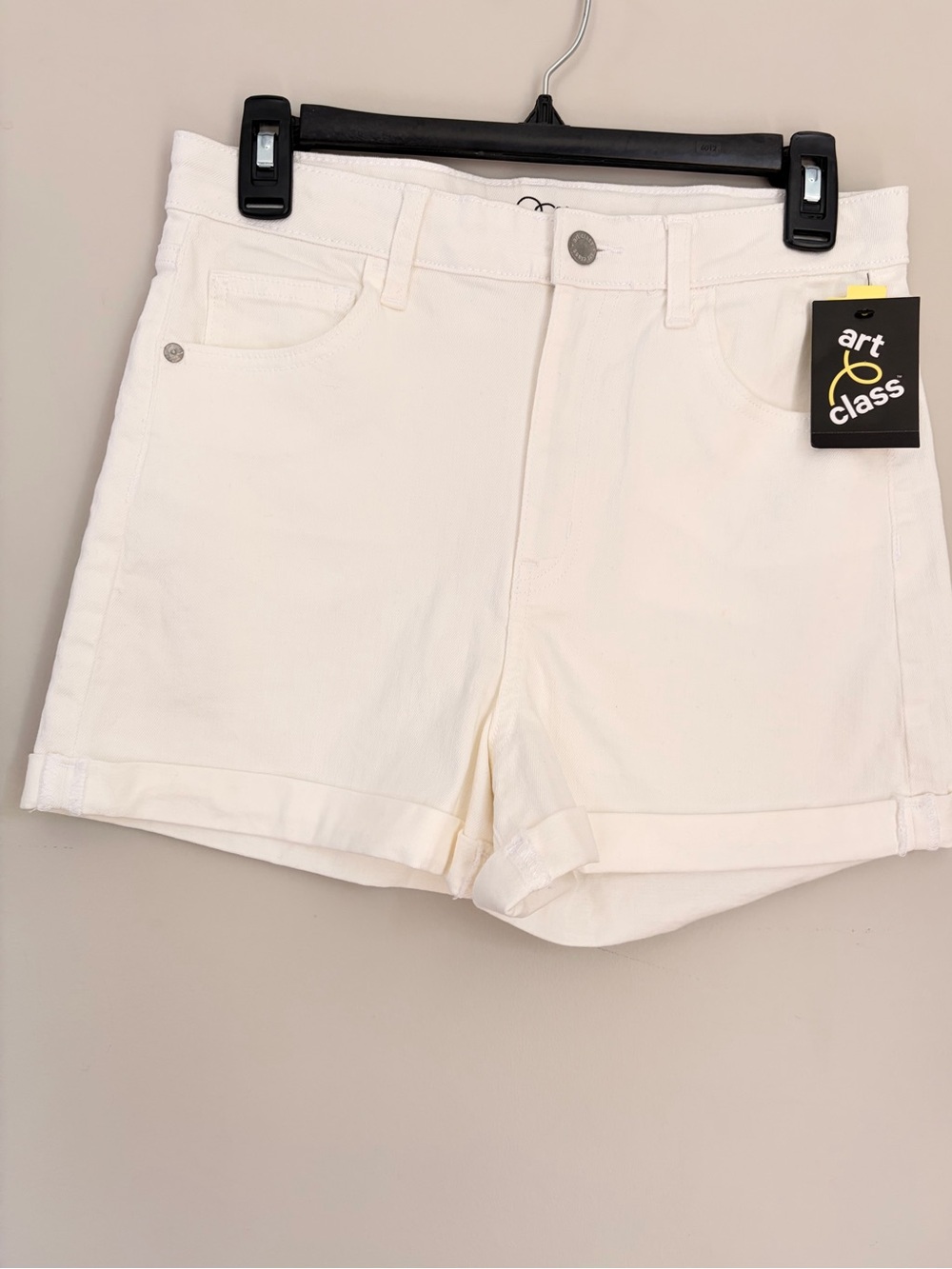 Art Class Girls White Denim Shorts Size 14 XL Adjustable Waist Cuffed Hem